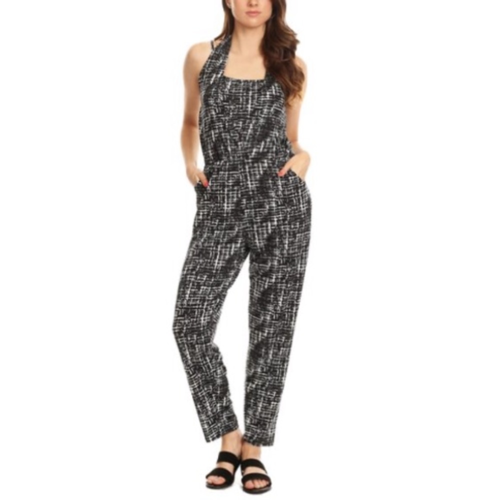 Bella Berry Black & White Crosshatch Jumpsuit